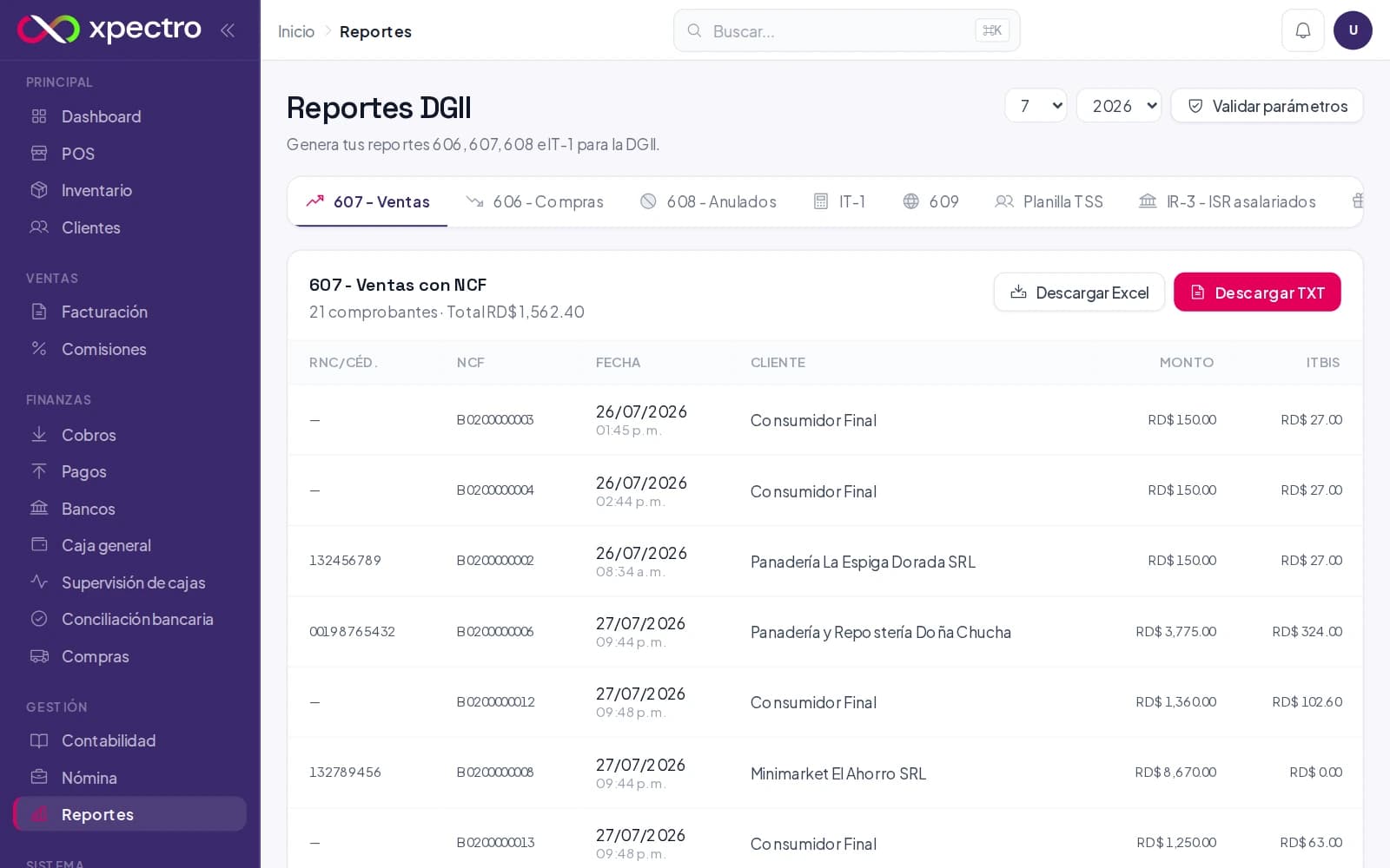 Reporte 607 de ventas con NCF listo para descargar