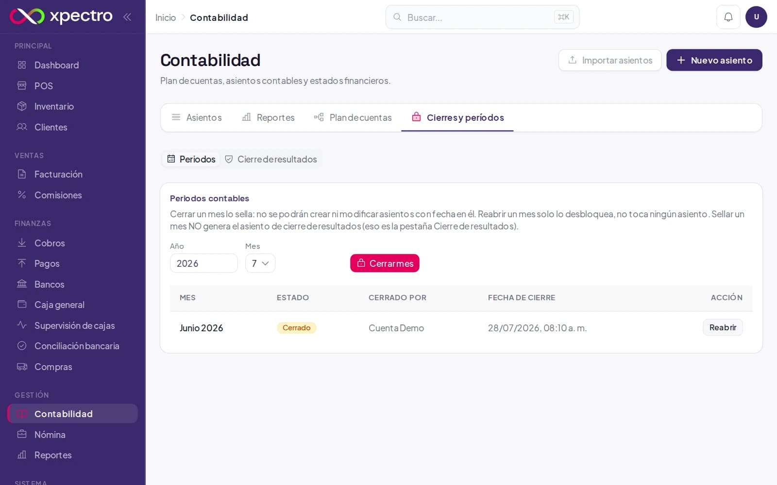 Periodos contables con el cierre de mes